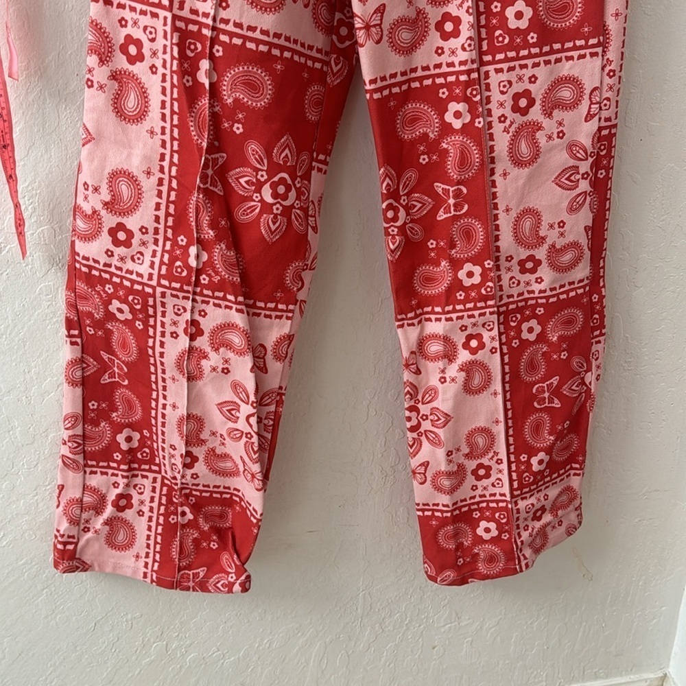 Lisa Says Gah Robyn Paisley Floral Butterfly Pink Wide Leg High Rise Jean 25 - Picture 6 of 8